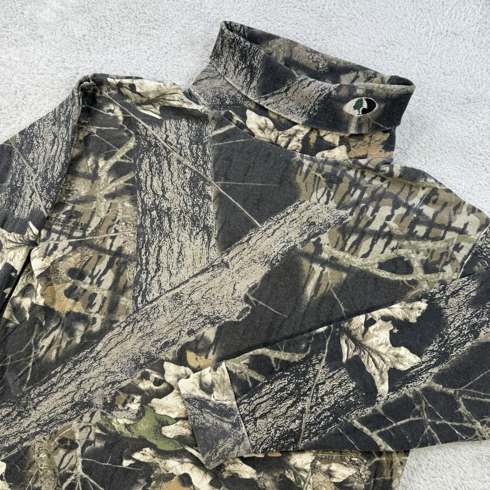 Vintage Mossy Oak Shirt Mens Medium Camo Turtleneck Long Sleeve USA Hunting READ